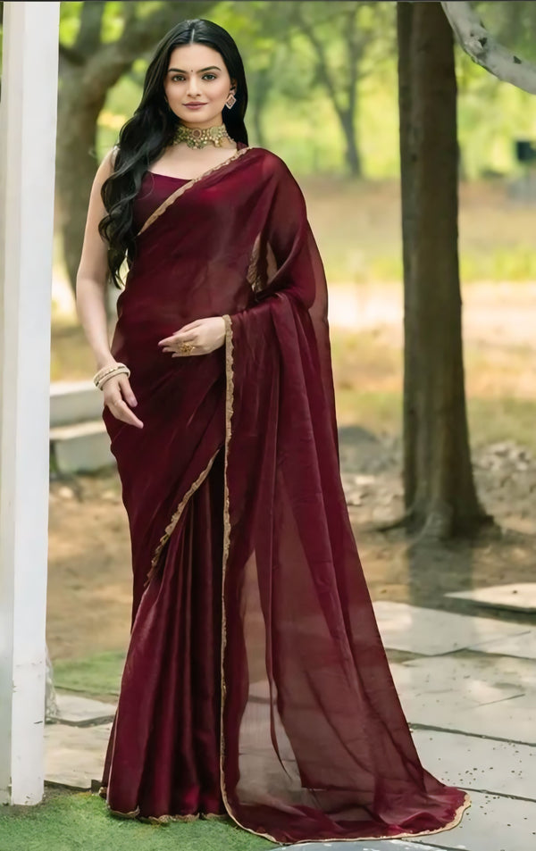 Beads and Stones Border Fendy Saree with Blouse Piece
