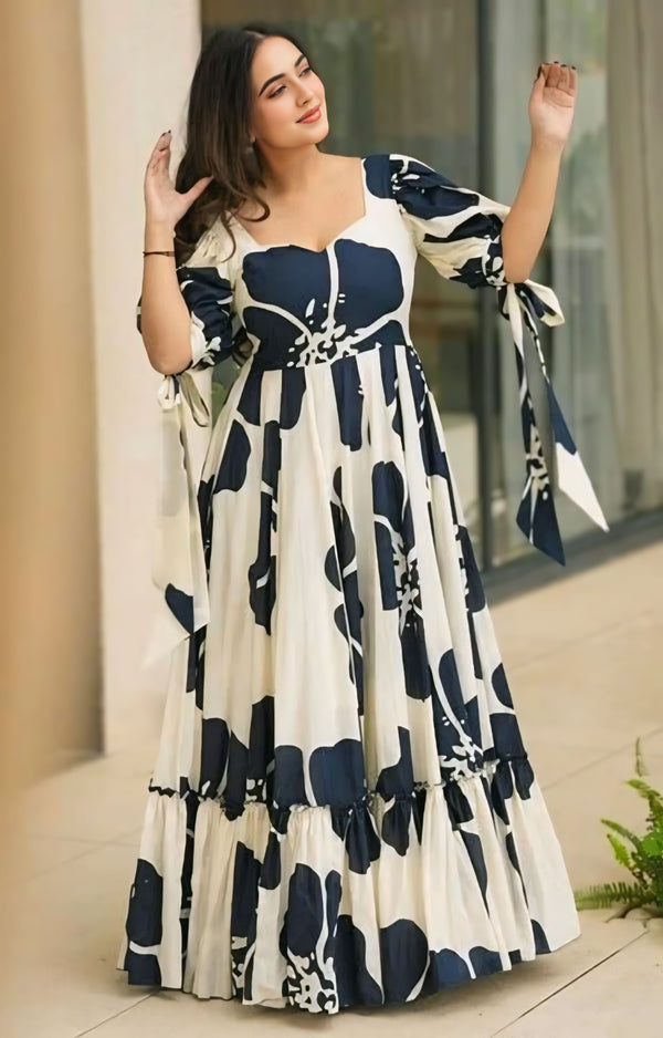 Woman Floral Print Rayon Tiered Dress